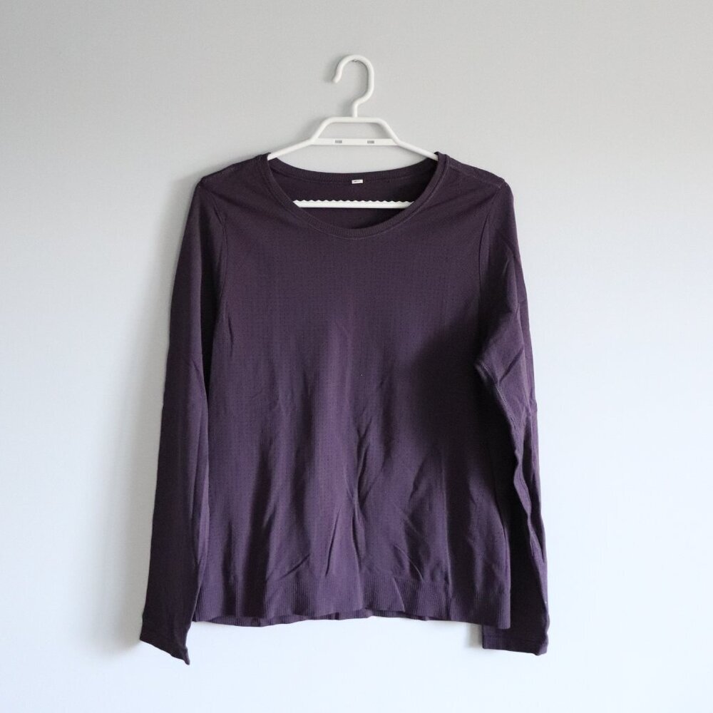 Women's Sz M‎ Purple Activewear Crewneck Stretch Long Sleeve T-Shirt Top